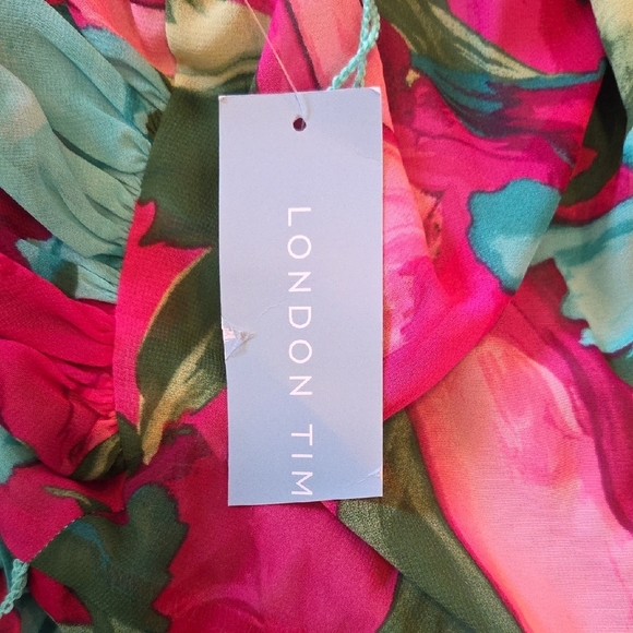 NWT London Times Floral Halter Maxi Dress Size 10 Tropical Print Pink Turquoise - Picture 15 of 16